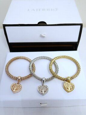 3-Piece Rose, White & Yellow Gold Metal Stretch Bracelet Set & Jewellery Box